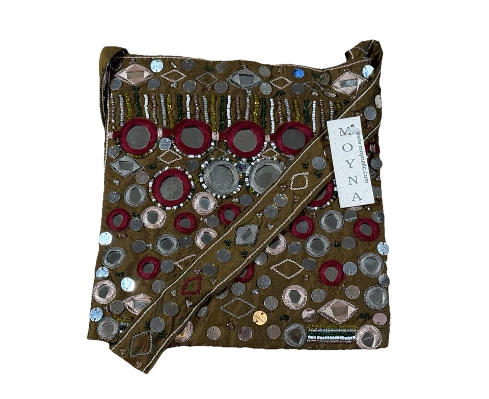 Moyna новый запас 1990-х зеркальный и бисером сумка через плечо с Ярлыками богемное сумочка редкая - Изображение 4 из 4