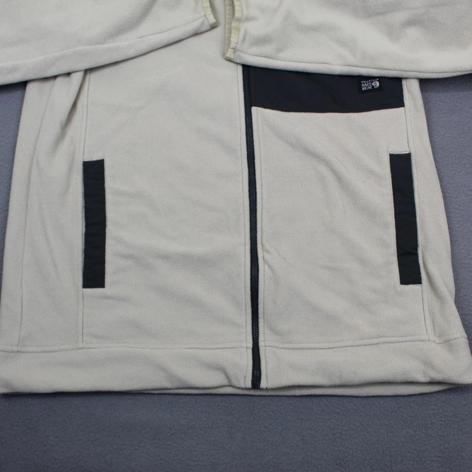 Mountain Hardwear Fleece Jacket Mens Medium Beige Gray Full Zip Chest Pocket - Image 3 of 4