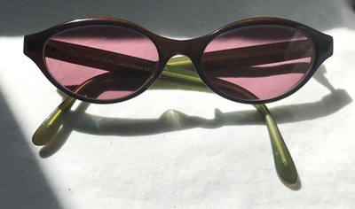 Jean Lafont FRANCE SUNGLASSES cat eye Black/Olive w red blue lenses, SMALL