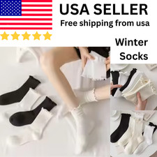 5 Pairs Women's Ruffle Frilly Ankle Socks Black White Cute Cotton Breathable Fas