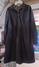 Nine West Women's Long Sleeve Button-Up Short Dress M Black