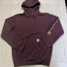 Carhartt Hoodie Mens Small Red Pullover Fleece Kangaroo Pocket Logo Sleeve