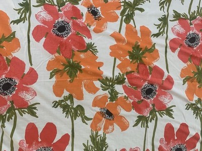 Vtg VERA Neumann Burlington Floral Full Flat Sheet Pink Orange 104x81''-SEE BELOW