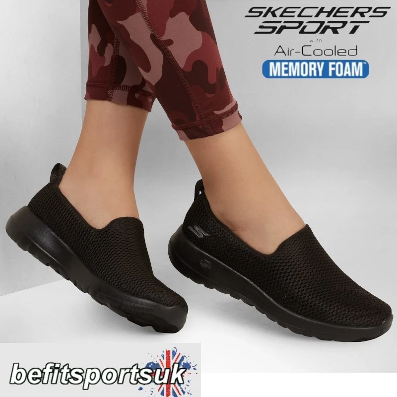 SKECHERS WOMENS TRAINERS BLACK SLIP-ON GO WALK LADIES MEMORY FOAM WALKING SHOES
