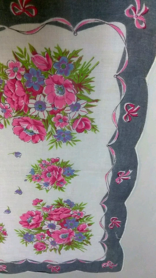 Pañuelo Vintage Pañuelo Rosa Lazo Floral Algodón Pascua Dandy Bolsillo Foto 2 de 4