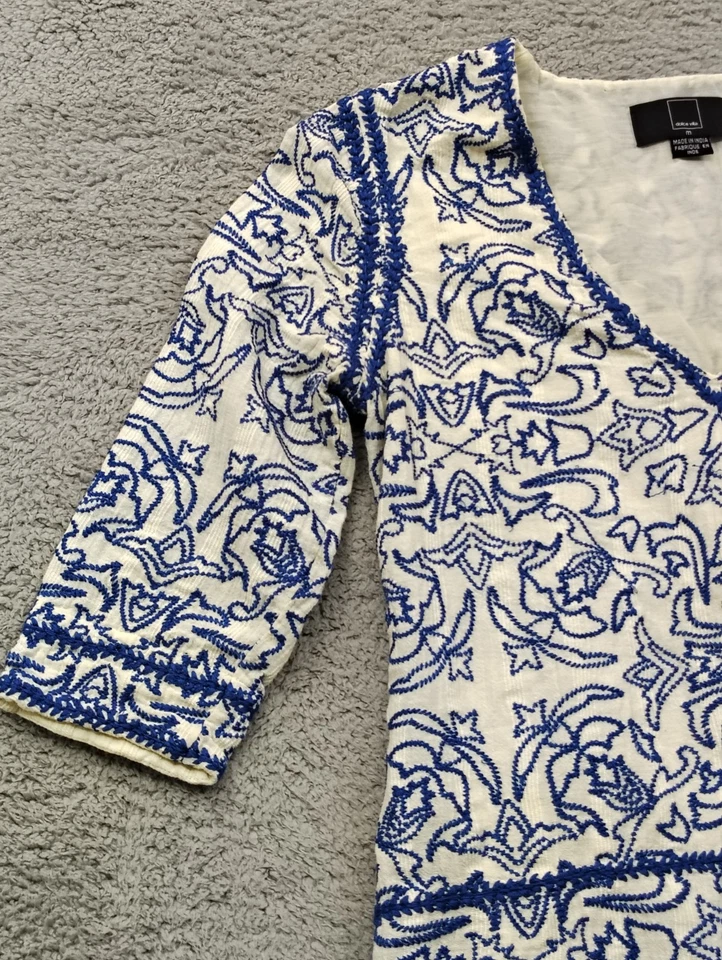 Vestido para mujer Dolce Vita mini de encaje azul blanco cottagecore boho algodón mediano Foto 3 de 4