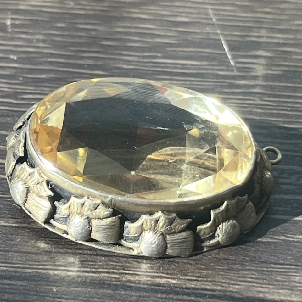 Vintage massive Citrine Sterling clasp finding Thistle design jewelry making - Image 4 of 4