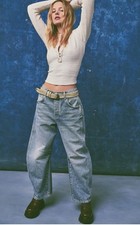 Free People We the Free Good Luck Mid Rise Barrel Leg Jeans Size 32