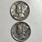 Lot Of 2 Mercury Dimes 1945 & 1944 Philadelphia Silver .900 Coins USA 10C - AL3