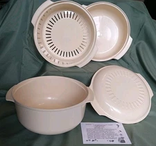 4 pc TUPPERWARE Stack Cooker Steamer Almond Microwave Caramel Corn Maker +Recipe