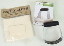 Spring Chef Dough Blender Pastry Cutter & Natural Pastry Cloth w/Roll Pin Cover