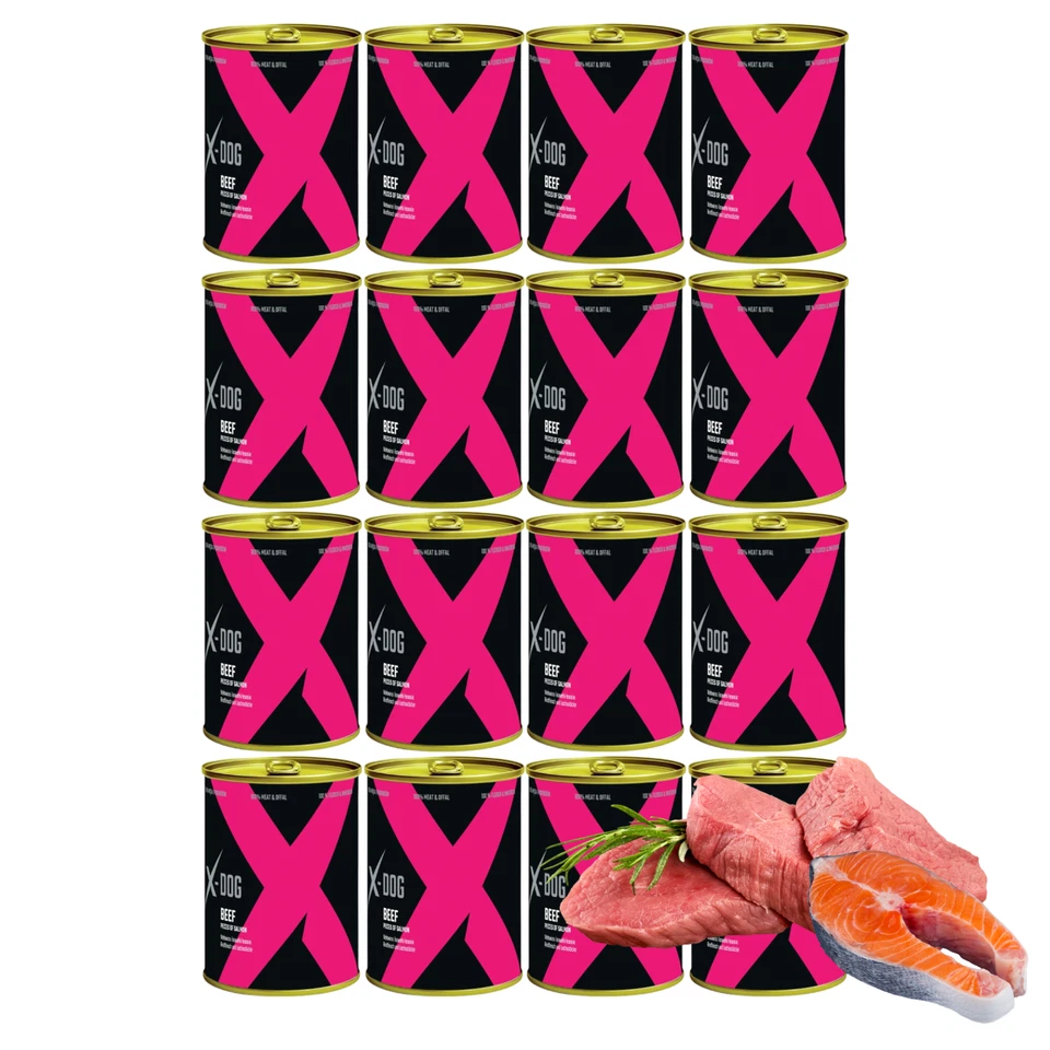 Hundefutter Nassfutter Hund 16x 800g 100% mit Rind Lachs Getreidefrei X-DOG - Bild 2 von 4