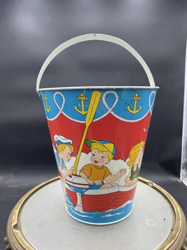 Vintage Ohio Art Co. Tin Litho Beach Sand Pail Bucket, 8”, U.S.A.