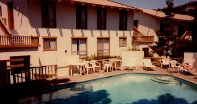 Vintage Found Photograph  1980s Sunny Poolside Scene Apartment Building View