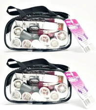 Lot of 2 Allary Portable Travel Sewing Kit Case Needle Thread Tape Scissor, BLK