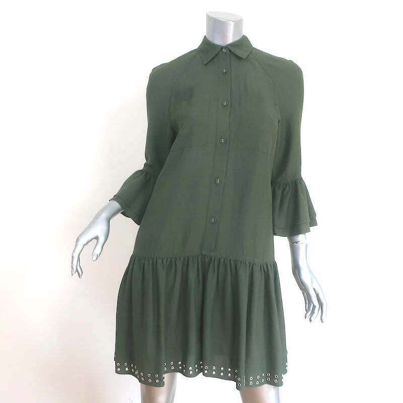 Derek Lam 10 Crosby Grommet-Embellished Mini Shirt Dress Green Size 2 - Image 2 of 4