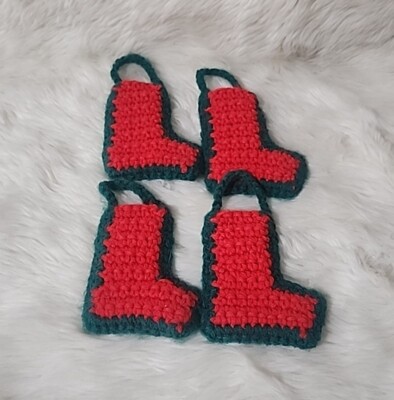 Crochet Handmade Christmas Stocking Ornaments Set Of 4 Mini 5'' w/ pocket