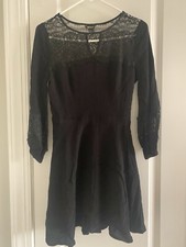 Forever 21 Black Lace Details Dress Zip Side Skirt Lined Back Full Lace SZ S