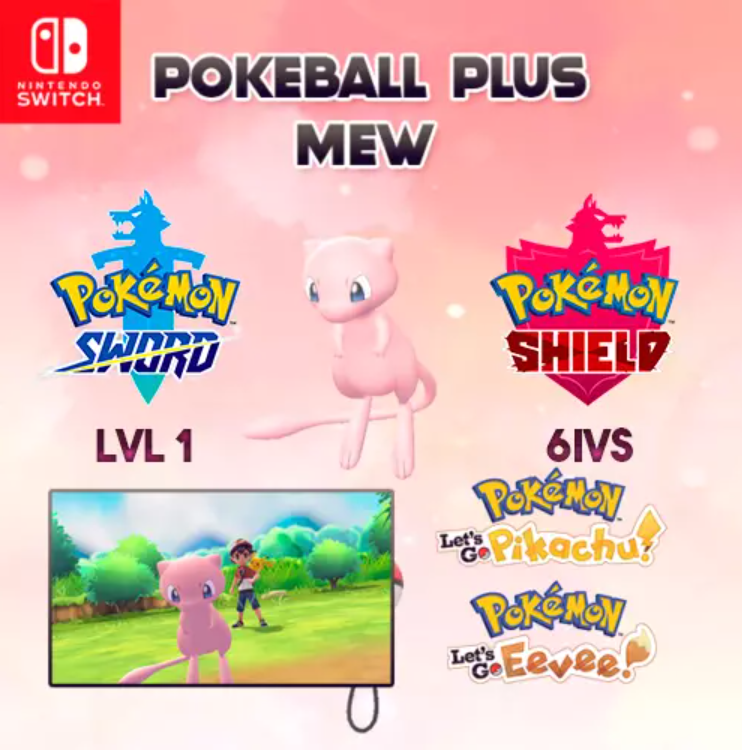 Pokémon Let's Go Pikachu Eevee 6IV MEW POKEBALL PLUS EVENT ANY NATURE  FAST