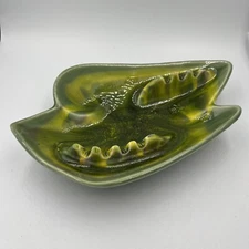 Mid-Century Yellow Green California Pottery Sculpted Ashtray USA
