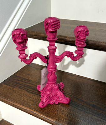 🟢 Martha Stewart Halloween Skull Gothic Candelabra, Hot Pink, 12