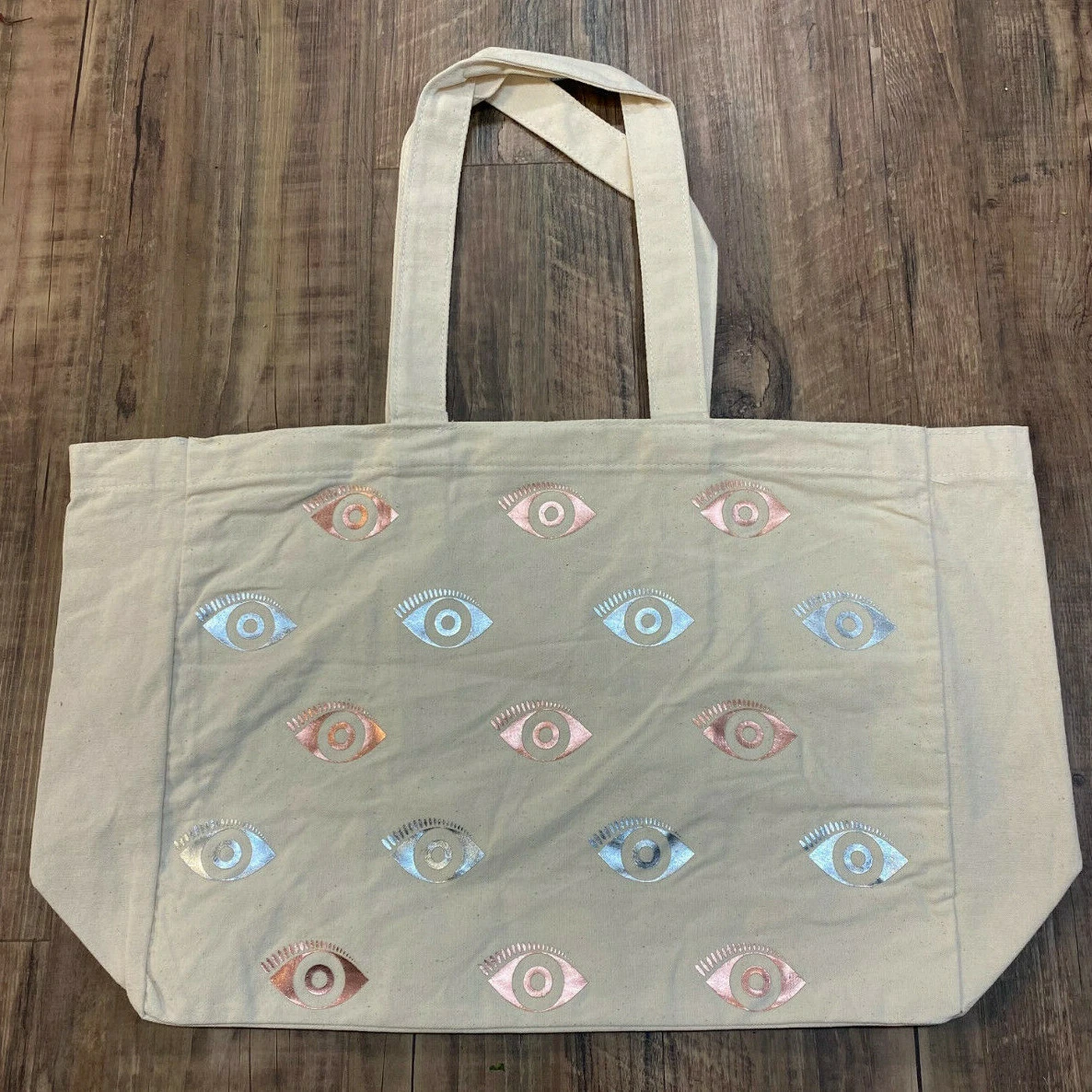 Kenzo Metallic Silver Bronze Eye Tan Cotton Tote Shoulder