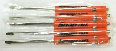 (5)FIVE Snap on ORANGE Pocket Screwdrivers, Flat Tip Screwdriver, Magnetic .NEW.