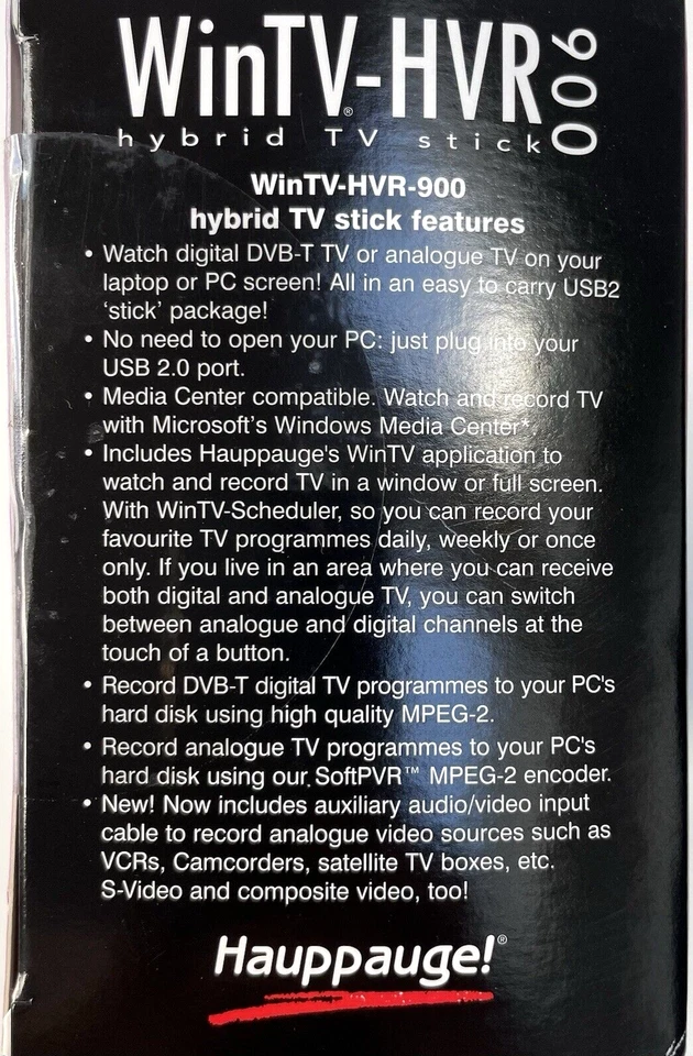 Unopened HAUPPAUGE! WinTV-HVR 900 model 1184 Freeview Digi Tuner for PC / Laptop - Image 4 of 4