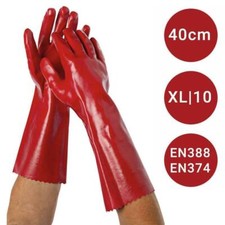 Red PVC Rubber Heavy Duty Gauntlet 16" Long Arm Chemical Safety Gloves XL