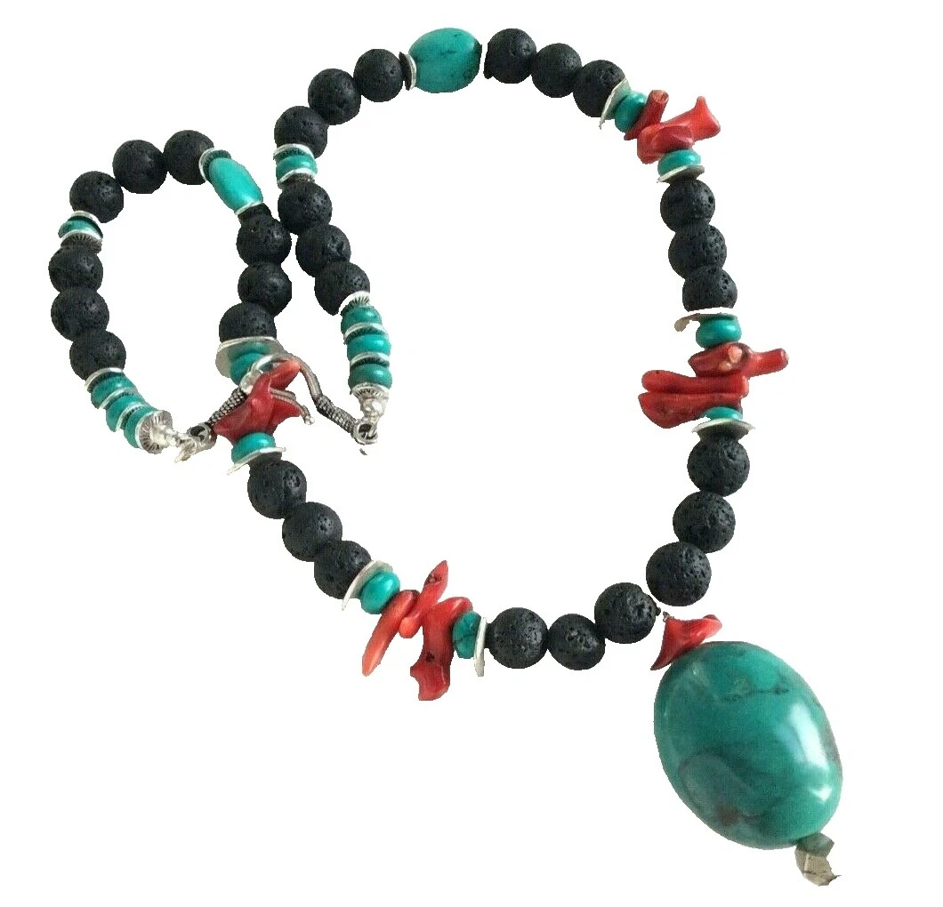 Turquoise Statement Tibetan Silver Handcrafted Necklaces & Pendants