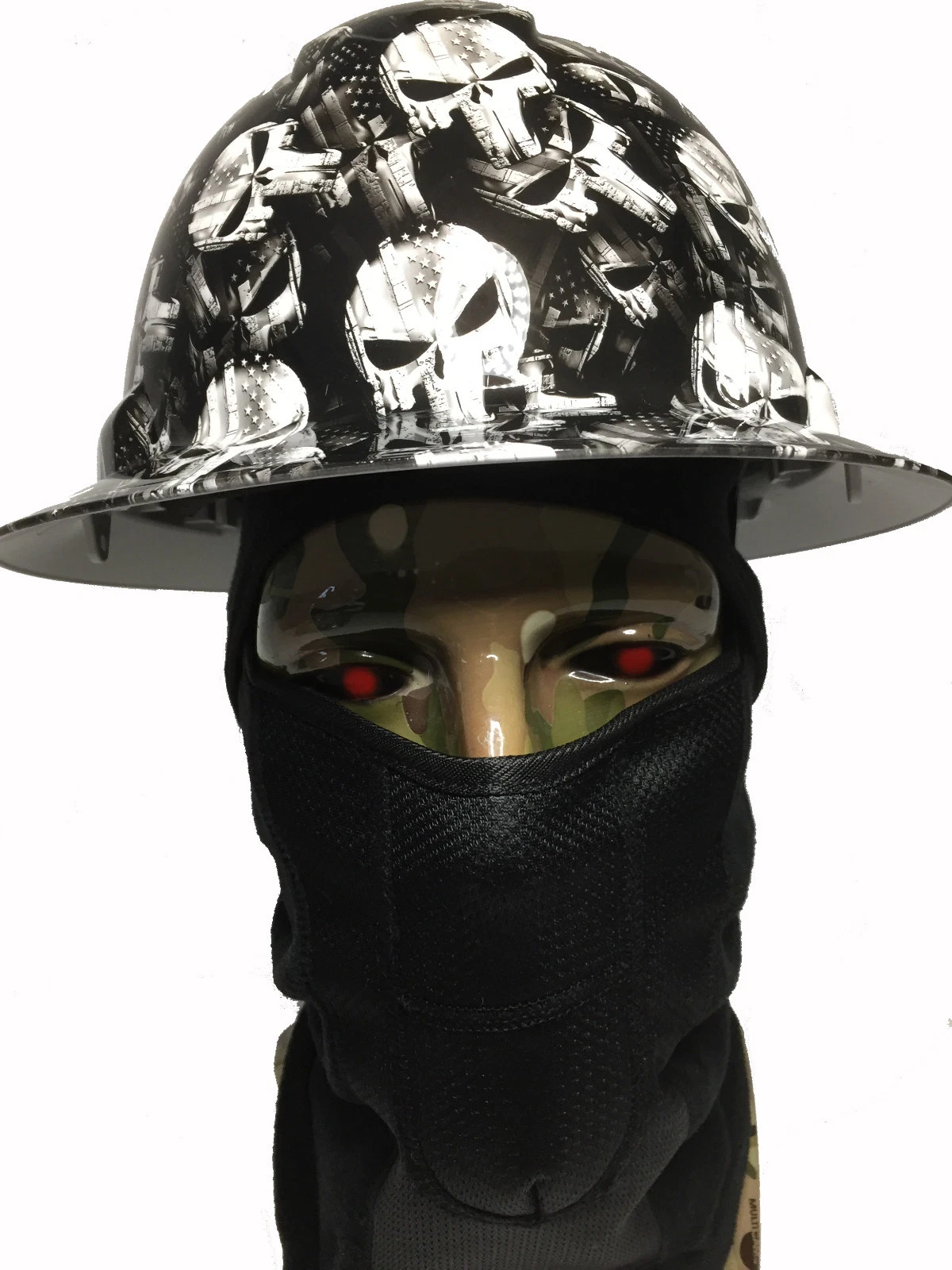Hydro Dipped Hard Hat Full Brim Grey Turbos & Pistons and Balaclava Ski Mask