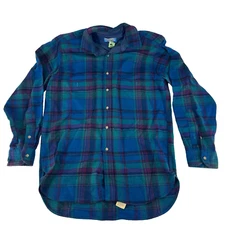 Vintage 90s Pendelton Men's Virgin Wool Plaid Flannel Overshirt Blue USA Size M
