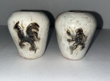 Vintage Armogres Small Vases Lot Of 2 Belgium Rooster Lion Beige Tones 2.5"