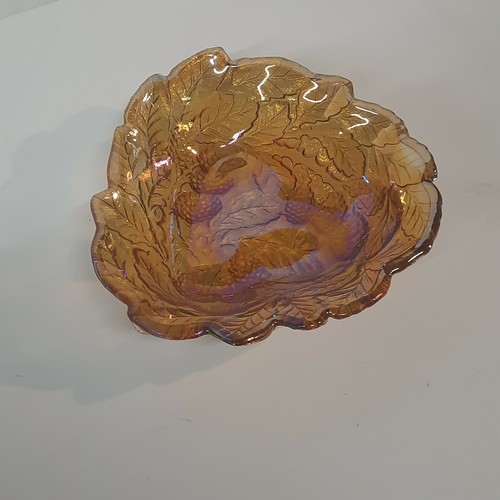 Amber Triangular Blackberry Carnival Glass Candy Dish