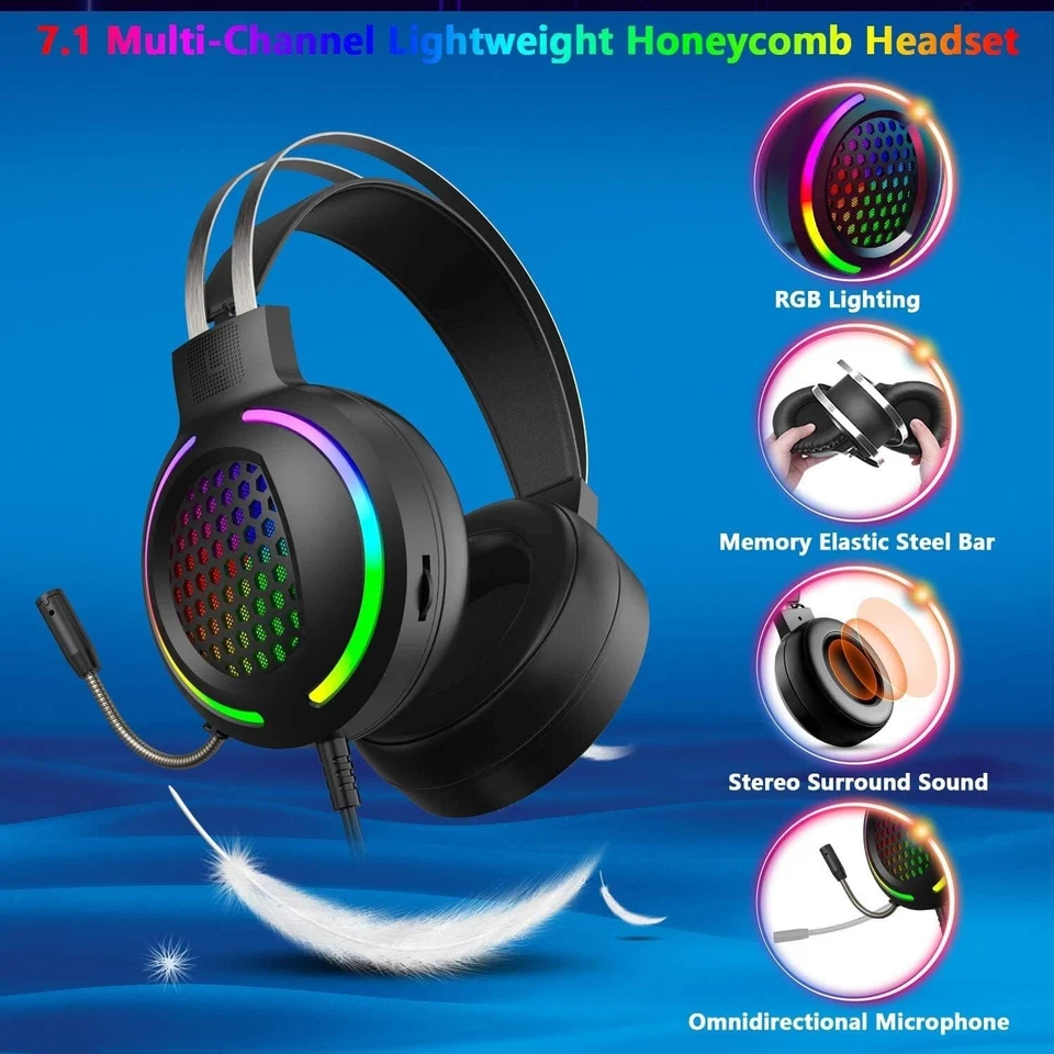 MAMBA SNAKE M12 Gaming Headset Ps4, Rainbow LED Backlit Headphones Gaming - Image 2 of 4
