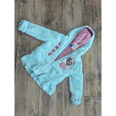 Disney Frozen Toddler Girl Hooded Sweatshirt Size 6 Light Blue Fuzzy Ruffled - Image 1 of 4