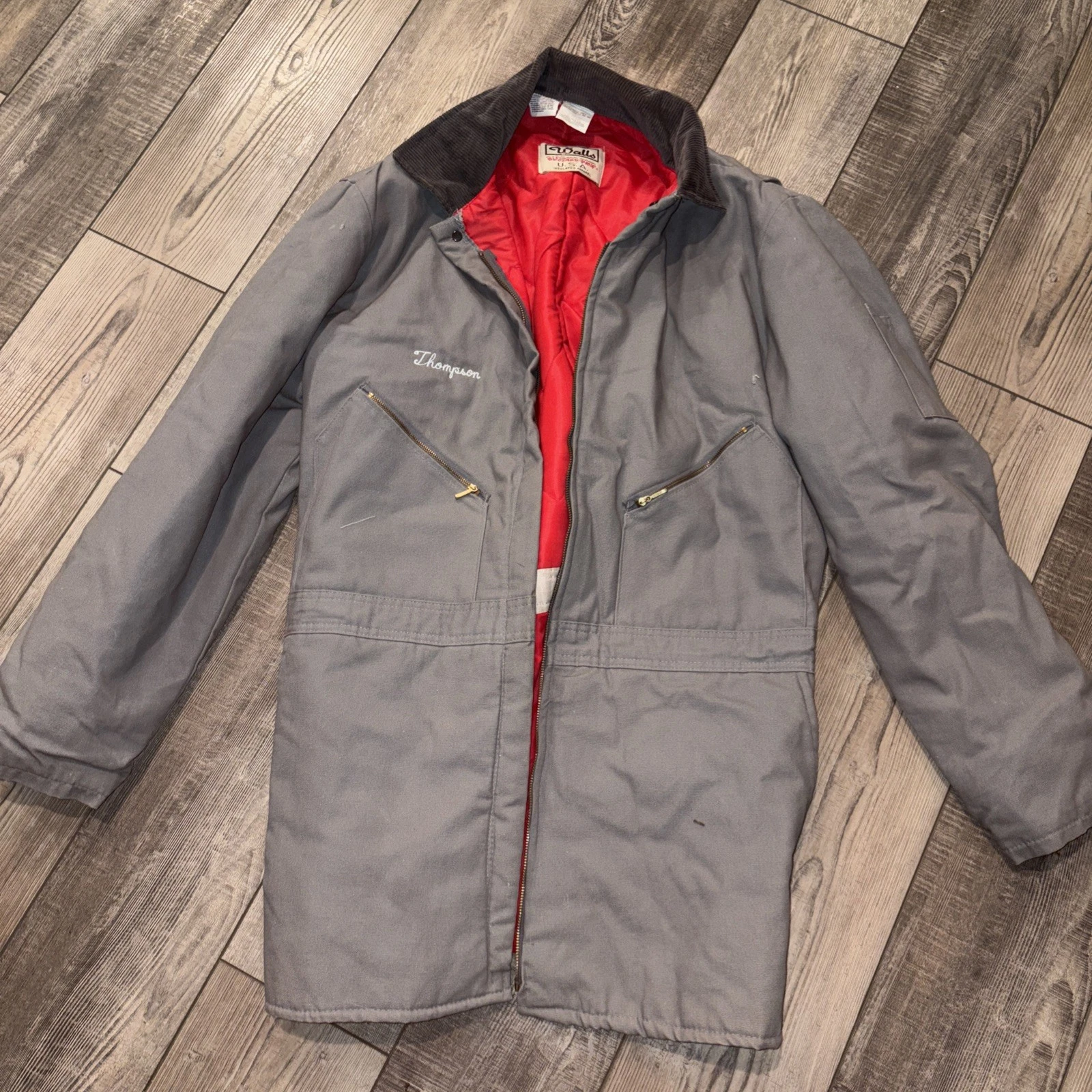 Walls Blizzard Pruf Mens Gray Canvas Insulated Jacket Button Front Size L Tall