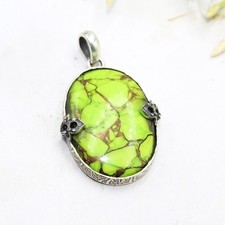 Ciondolo Boho Argento Sterling 925 Turchese Rame Verde Naturale Regalo per Lei