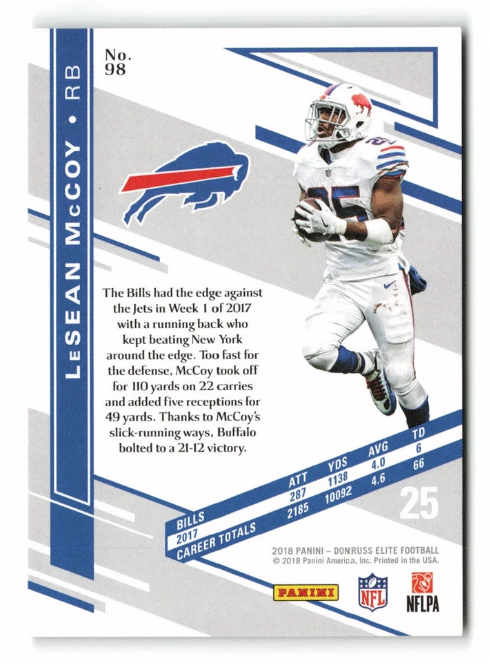 2018 Donruss Elite #98 LeSean McCoy Red #/299 Buffalo Bills SN - Image 2 of 2