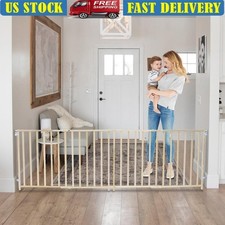 60-103 Inch Extra Wide Swing Baby Safety Gate Natural Wood Hardware Mounted New