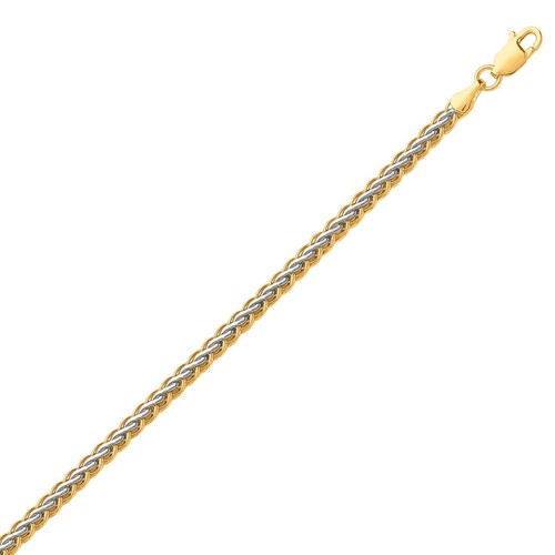 7.25" Shiny Corinthian Wheat Link Two Tone Bracelet REAL 10K Yellow White Gold