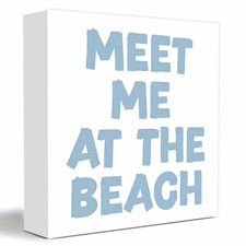 2D 1P "Meet Me At The Beach" Wooden Box Sign Coastal Art Gift Tabletop Decor 5x5