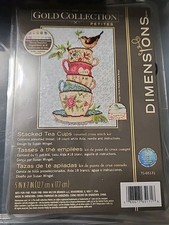 Dimensions Gold Collection Susan Winget Counted Cross Stitch Kit 5"X7" Tea Cups