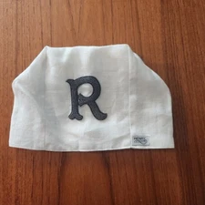 Monogram Nouveau Tissue Box COVER - Gray  "R" Linen Henry HANDWORK NEW $32