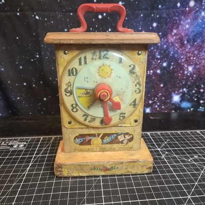 Vintage Fisher-Price Musical Tick-Tock Teaching Clock Wood 1962 Japan READ 