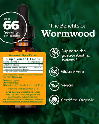 Certified Organic Wormwood Liquid Extract for Digestive System Support - 1 Ounce