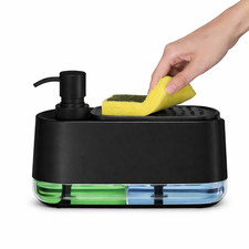 Distributeur de savon cuisine 3 en 1 avec porte éponge et double réservoir
