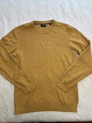 GANT Men s Mustard Knit Crewneck Sweater Large Textured Pullover Cotton