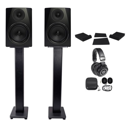 Pair Rockville APM6B 6.5" 350W Powered Studio Monitors+Stand