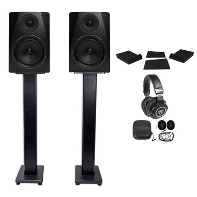 Pair Rockville APM6B 6.5'' 350W Powered Studio Monitors+Stands+Pads+Headphones
